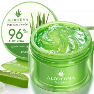 Aloderma Organic Aloe Vera Gel for Face & Body, Made within 12 Hours of Harvest, 96% Pure Aloe Vera Gel for Skin, Scalp, & Hair, Soothing Aloe Face Moisturizer, Multipurpose, Hydrating Aloe Gel, 7oz