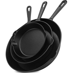 Utopia Kitchen Pre Seasoned Cast Iron Skillet 3 Piece, Cast Iron Grill Pan, Frying Pans, Saute Fry Pan, Cast Iron Set (Black)