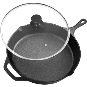 Utopia Kitchen Pre-Seasoned Cast Iron Skillet With Lid - 12 Inch Nonstick Frying Pan - Safe Indoor & Outdoor Grill Cookware